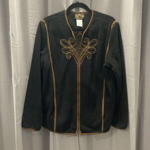 Bob Mackie Wearable Art Fleece Jacket Black Embroidered Size Large